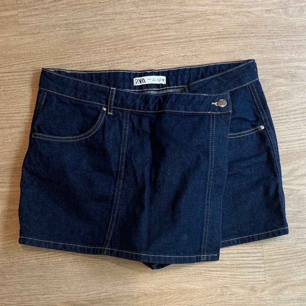 Zara Navy Wrap Denim Skort